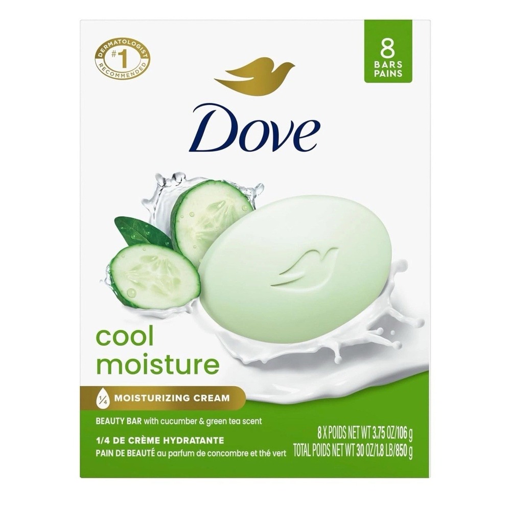 Dove Beauty Bar Soap Cool Moisture Cucumber & Green Tea Scent, 8 Bars